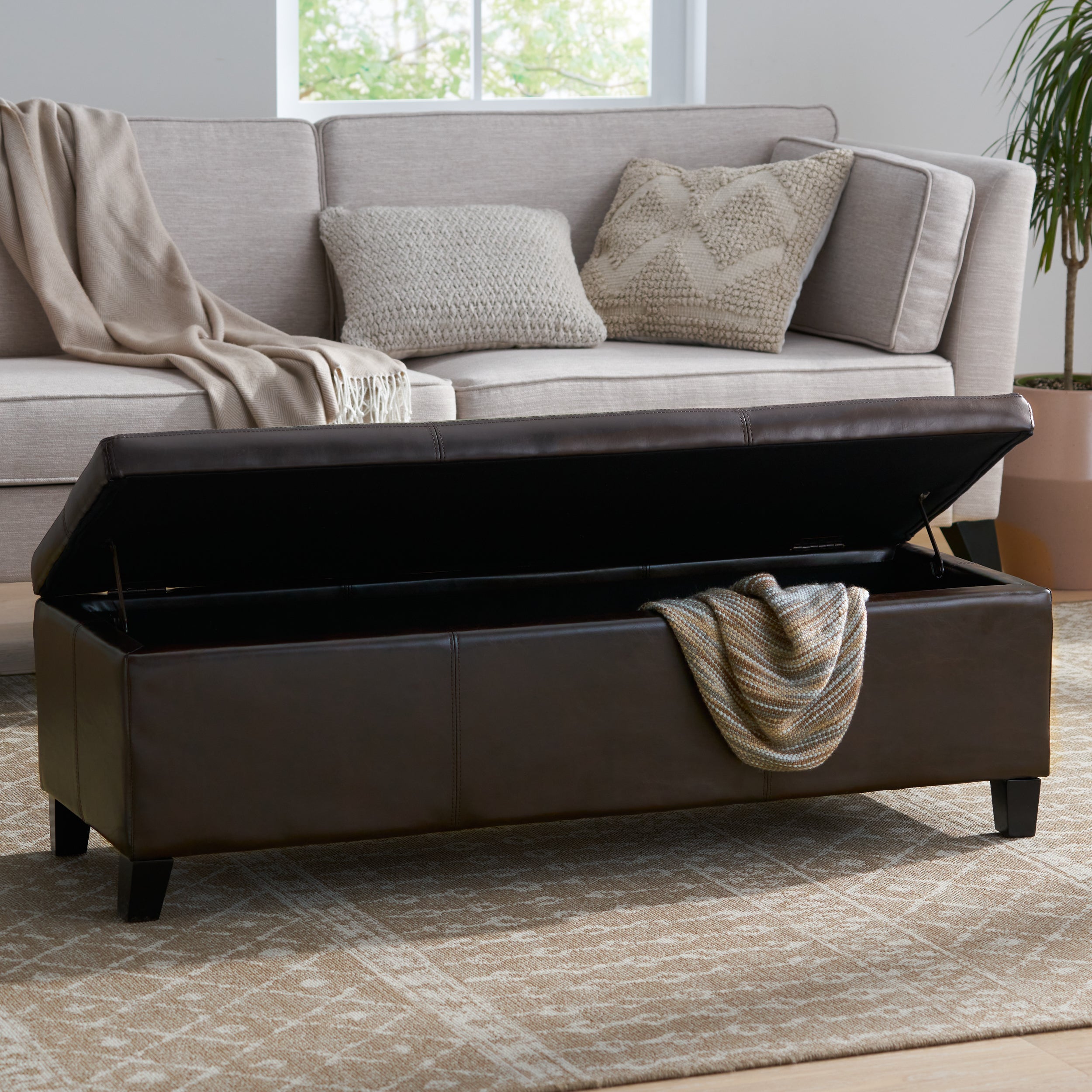 Christopher Knight Home 50" Faux Leather Tufted Storage Ottoman Bench with Hidden Storage
