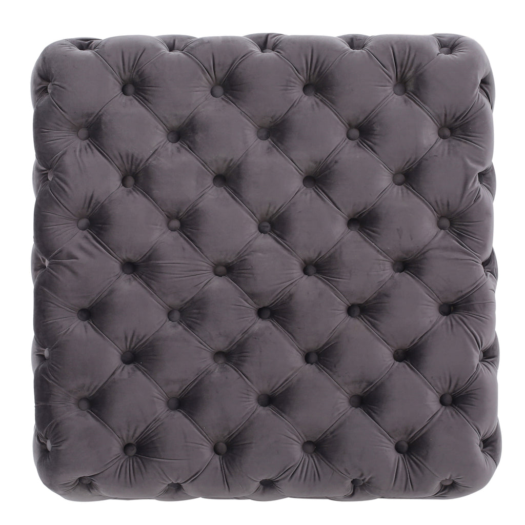 Modern Glam Velvet Ottoman – Button-Tufted Diamond Stitch, Coffee Table & Extra Seating, 29” Square