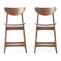 GDFStudio Cedric Mid-Century Modern Fabric and Rubberwood 23.5 Inch Counter Stool (Set of 2), Dark Gray/Walnut