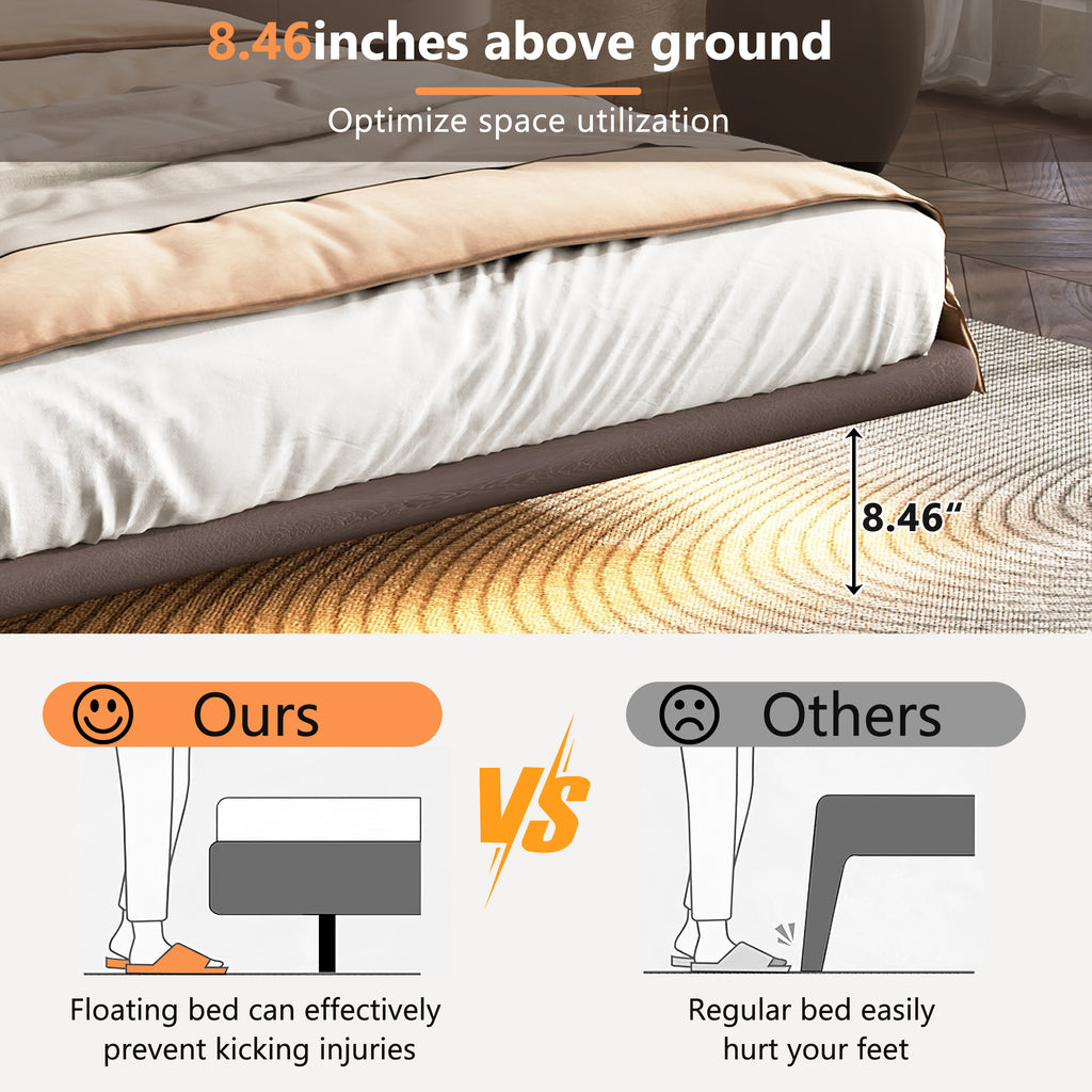 Christopher Knight Home Modern Floating Platform Bed with PU Leather & LED Under-Bed Lighting