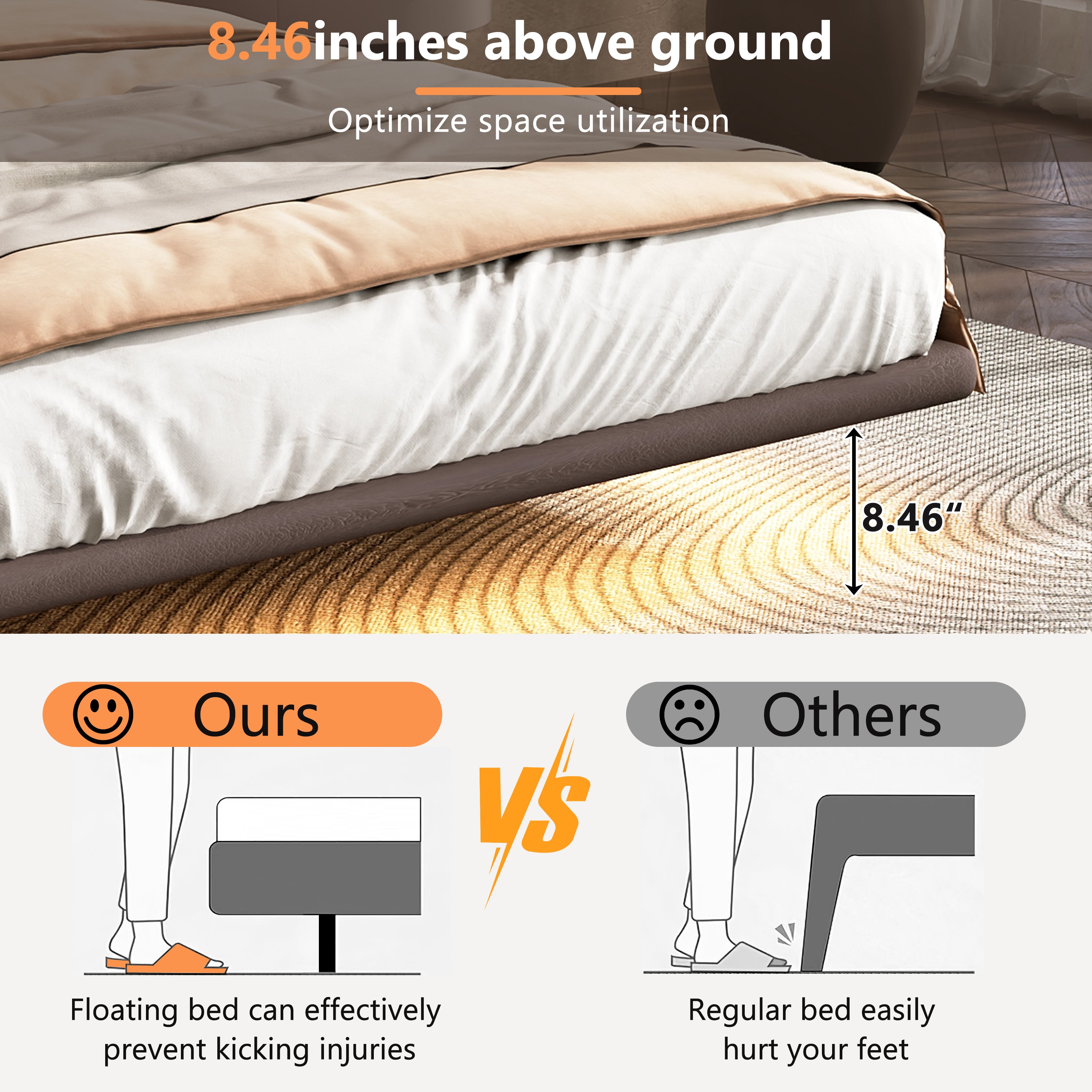 Christopher Knight Home Modern Floating Platform Bed with PU Leather & LED Under-Bed Lighting