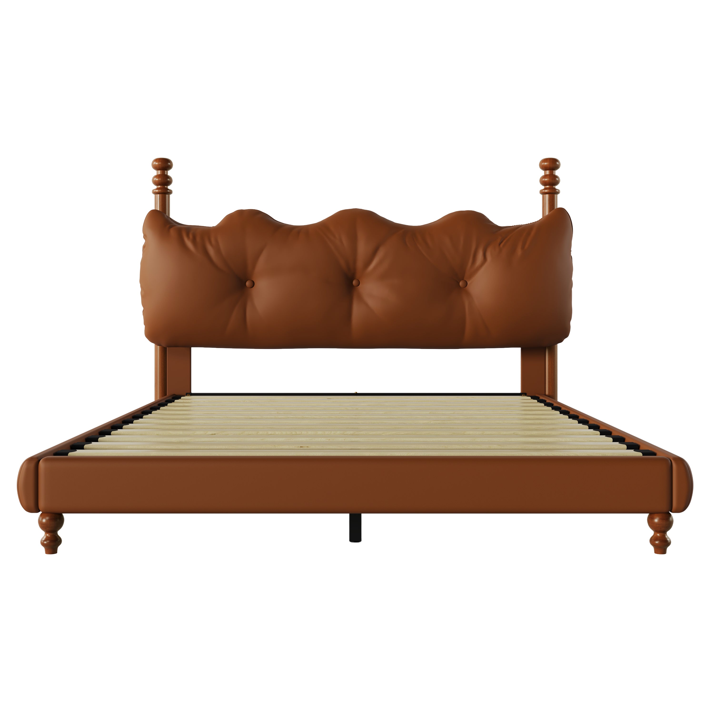 Christopher Knight Home Vintage Wood-Post Faux Leather Platform Bed with Button Headboard & Strong Support Frame
