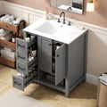 GDFStudio Madison Modern Wood 30-Inch Bathroom Vanity with Ceramic Sink, Drawers and Open Shelf, Gray