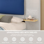 Christopher Knight Home Upholstered Storage Platform Bed with PU Headboard Cushion & Built-In Side Shelves