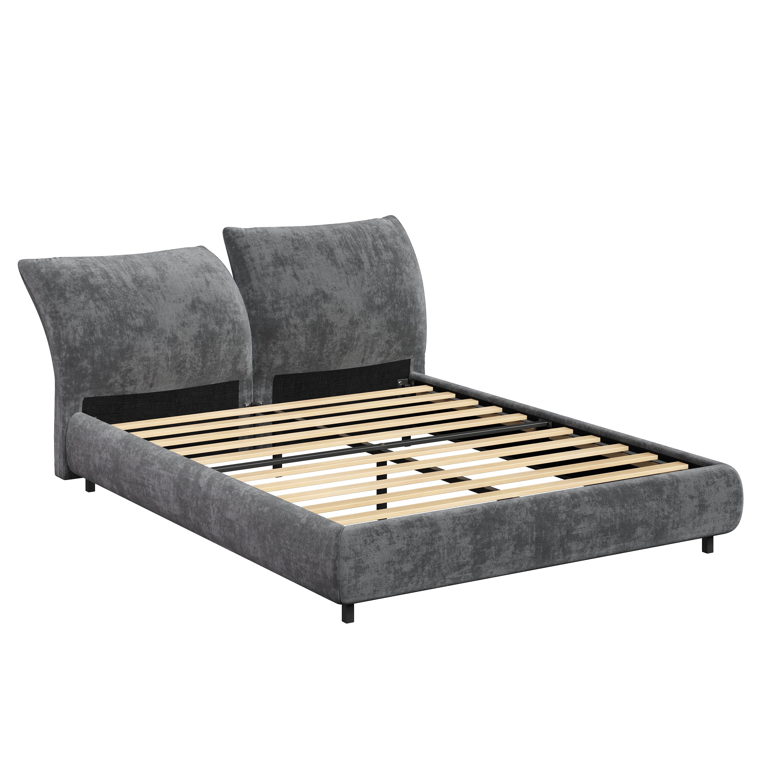 Christopher Knight Home Modern Fabric Upholstered Bed with Adjustable Cushion Headboard & Wood Slat Support