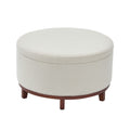 Christopher Knight Home Aikenhead Modern Round Storage Ottoman with Wooden Legs, Beige/Brown