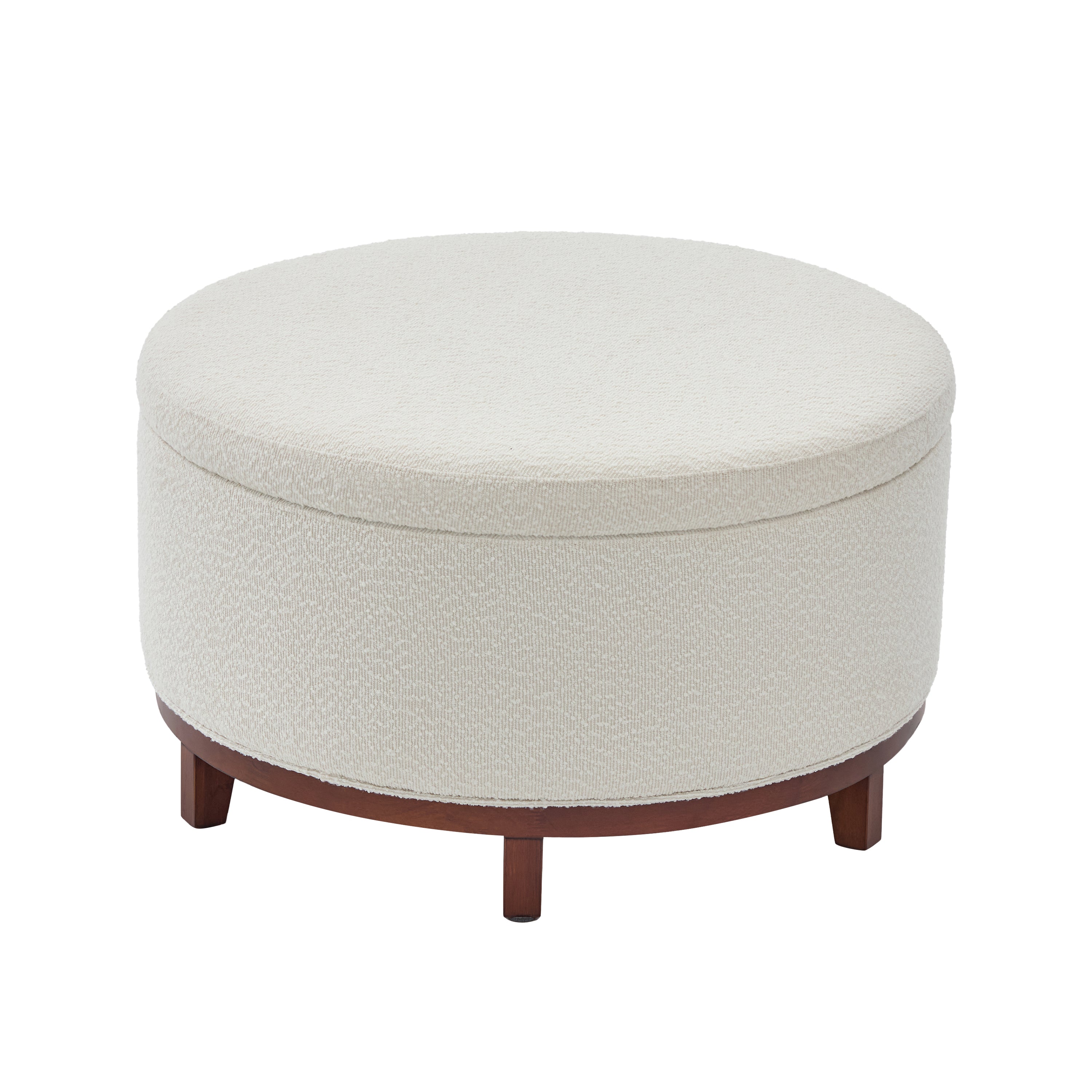 Christopher Knight Home Aikenhead Modern Round Storage Ottoman with Wooden Legs, Beige/Brown