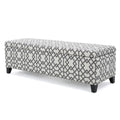 Storage Bench Ottoman with Hidden Storage & Geometric Gray-White Upholstery