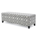 Storage Bench Ottoman with Hidden Storage & Geometric Gray-White Upholstery
