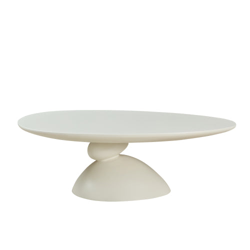 GDFStudio Arin Modern Fiberglass Oval Coffee Table with Sculptural Pedestal Base, Milk White