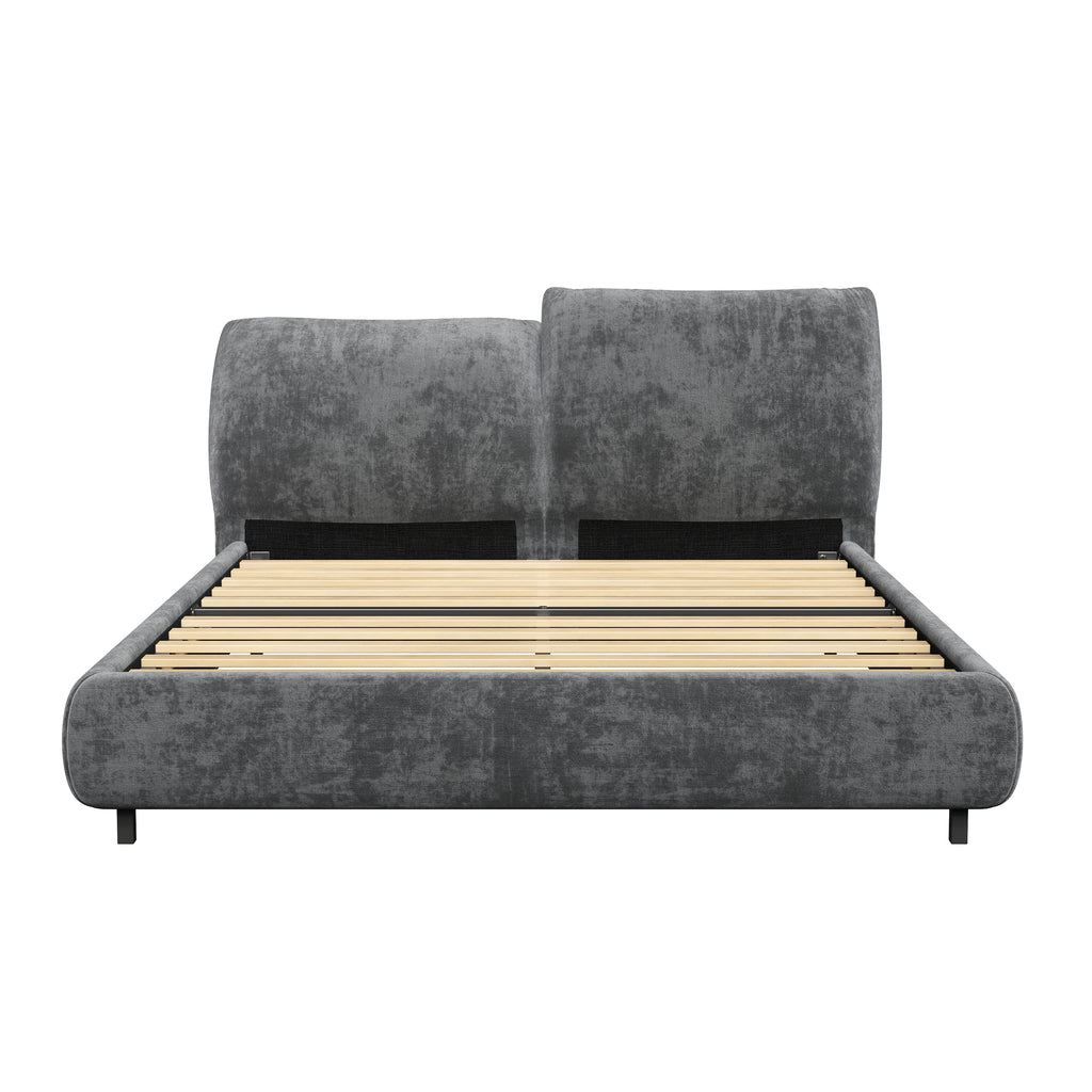 Christopher Knight Home Modern Fabric Upholstered Bed with Adjustable Cushion Headboard & Wood Slat Support