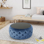 Christopher Knight Home Velvet Round Tufted Ottoman with Tempered Glass Top ¨C Modern Glam Accent