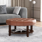Christopher Knight Home 32" Round Ottoman with Button Tufting & Open Shelf – Modern Coffee Table