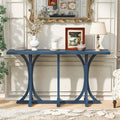 GDFStudio Horatio 59.8'' Farmhouse Wooden Console Table with Oak Veneer Top and Curved Rubberwood Legs, Navy Blue