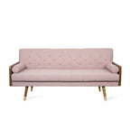 Christopher Knight Home Mid-Century Modern Tufted Fabric Sofa with Gold-Tipped Rubberwood Legs, Blush