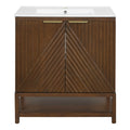 Christopher Knight Home Ceook Modern 30" Fluted Bathroom Vanity with Ceramic Sink, Doors, Hidden Storage Drawer and Shelf, Walnut