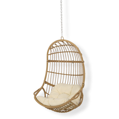 GDFStudio Gurley Outdoor/Indoor Wicker Hanging Chair with 8 Foot Chain (NO STAND), Beige/Light Brown