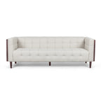 Stylish Mid-Century Modern Three-Seater Sofa with Button-Tufted Waffle Stitch