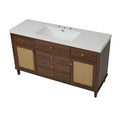 Christopher Knight Home Emilie 60" Modern Bathroom Vanity with SMC Sink, 5 Drawers and 2 Rattan Doors, Brown