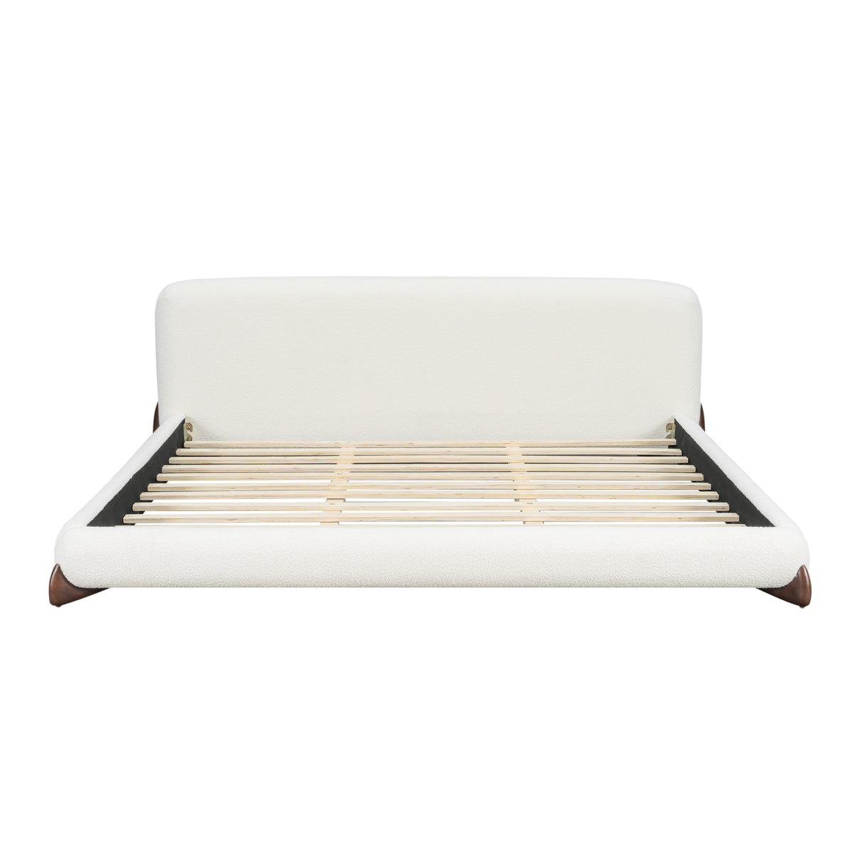 Christopher Knight Home Isabella Modern Upholstered Boucle Platform Bed with Thick Curved Headboard, White/King