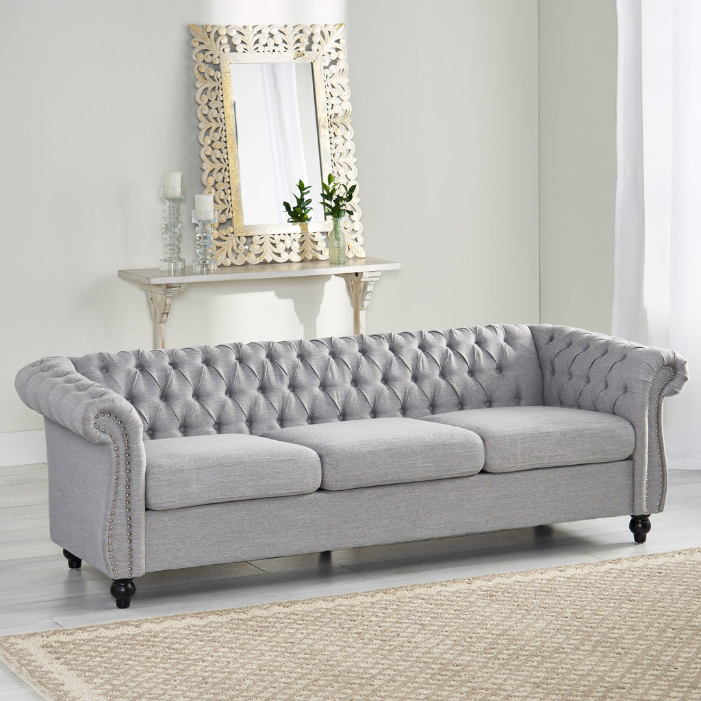 Christopher Knight Home Chesterfield Tufted Sofa with Scrolled Arms & Nailhead Trim
