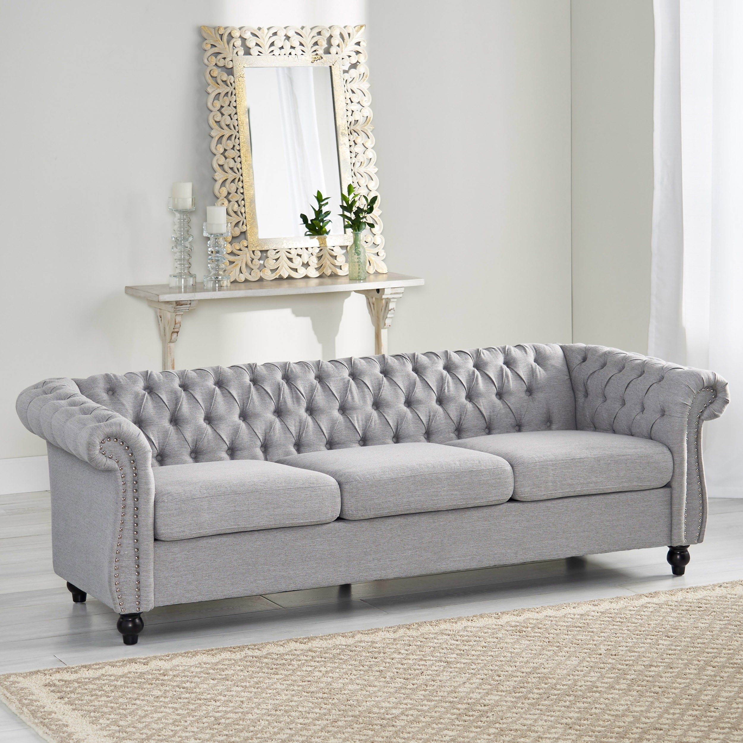 Christopher Knight Home Chesterfield Tufted Sofa with Scrolled Arms & Nailhead Trim