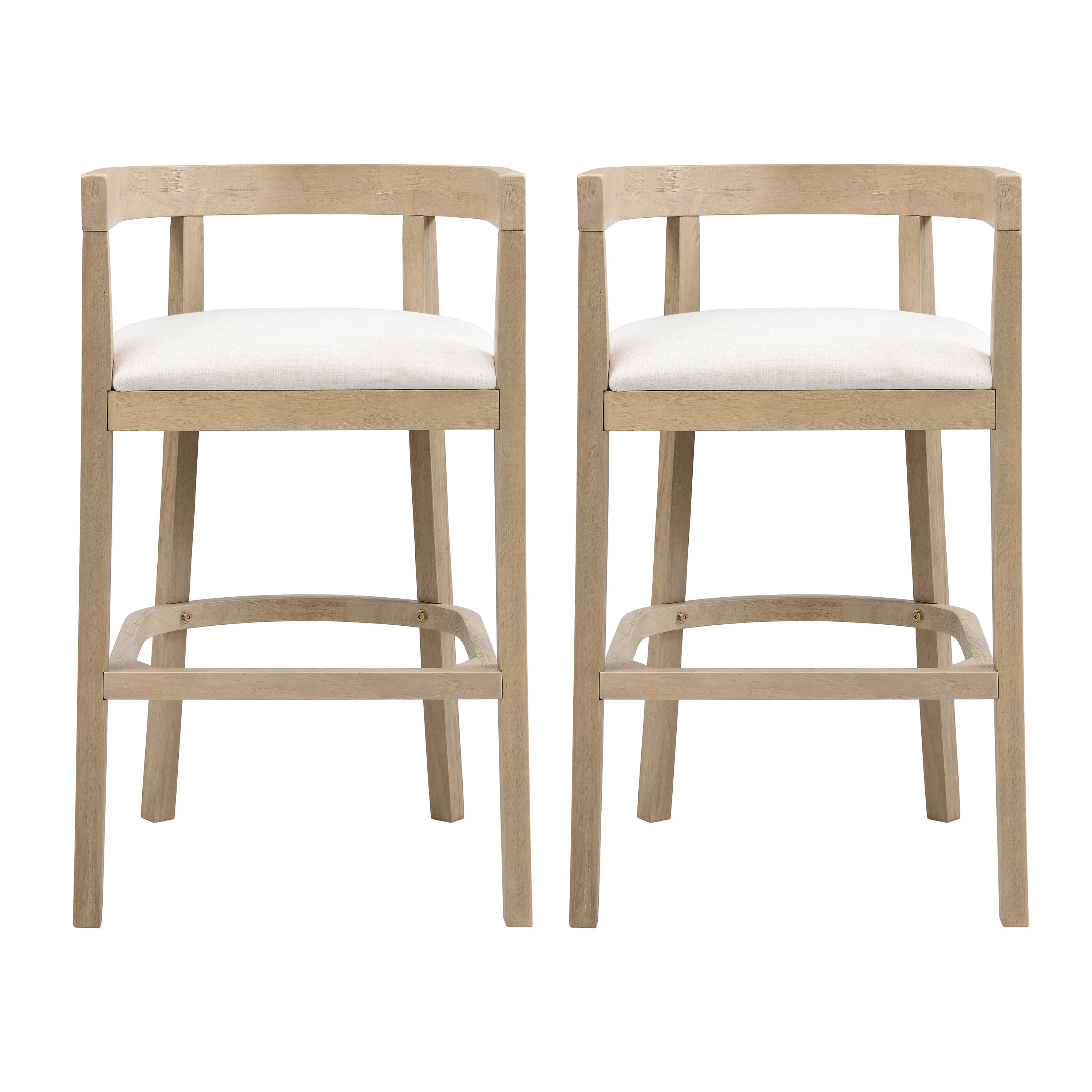 Christopher Knight Home Boris Upholstered Rubberwood Bar Stools with Open Curved Back (Set of 2), Light Ash