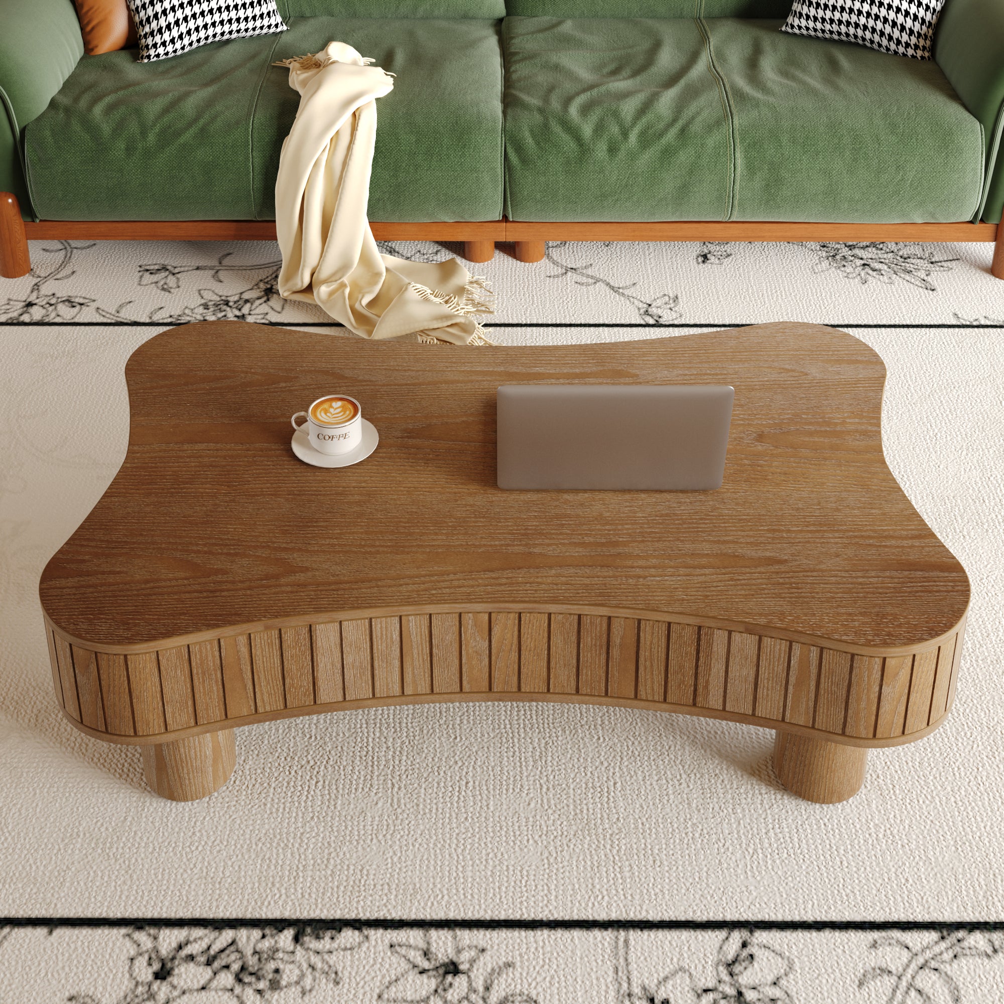 GDFStudio Norton Mid-Century Modern Lift-Top Fluted Wood 42" Coffee Table with Hidden Compartment, Walnut