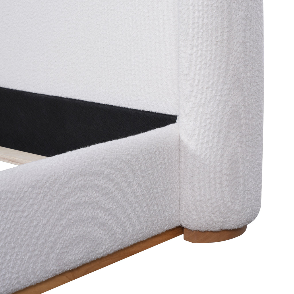 Christopher Knight Home Modern Boucle Upholstered Platform Bed with Solid Wood Base & Wingback Headboard