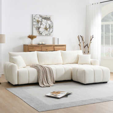 GDFStudio Jordan 110" Modular Boucle Upholstered L-Shape Sectional Sofa, Cream