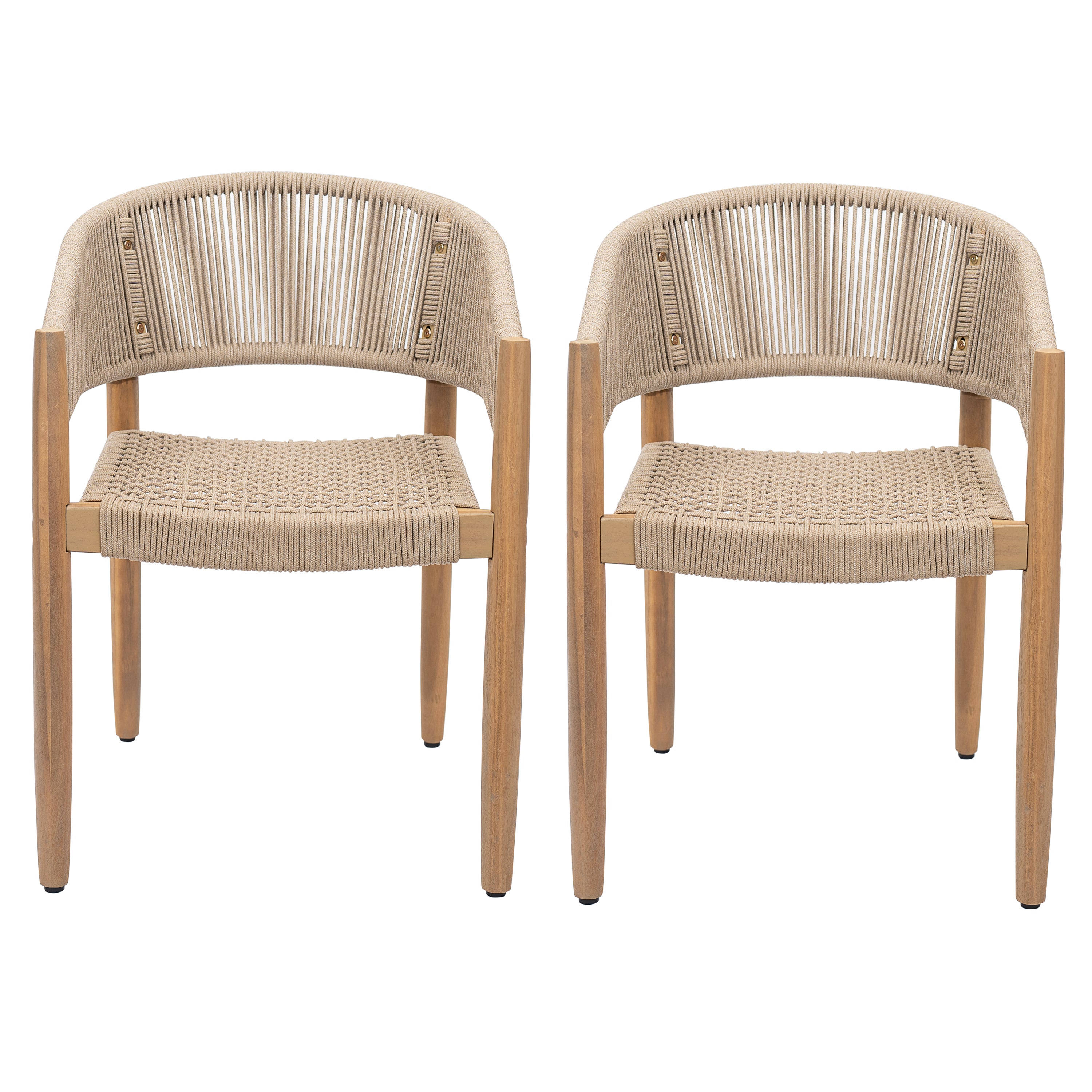 Christopher Knight Home Tao Boho Patio Acacia Wood Dining Chairs with Rope Weaving (Set of 2), Light Brown