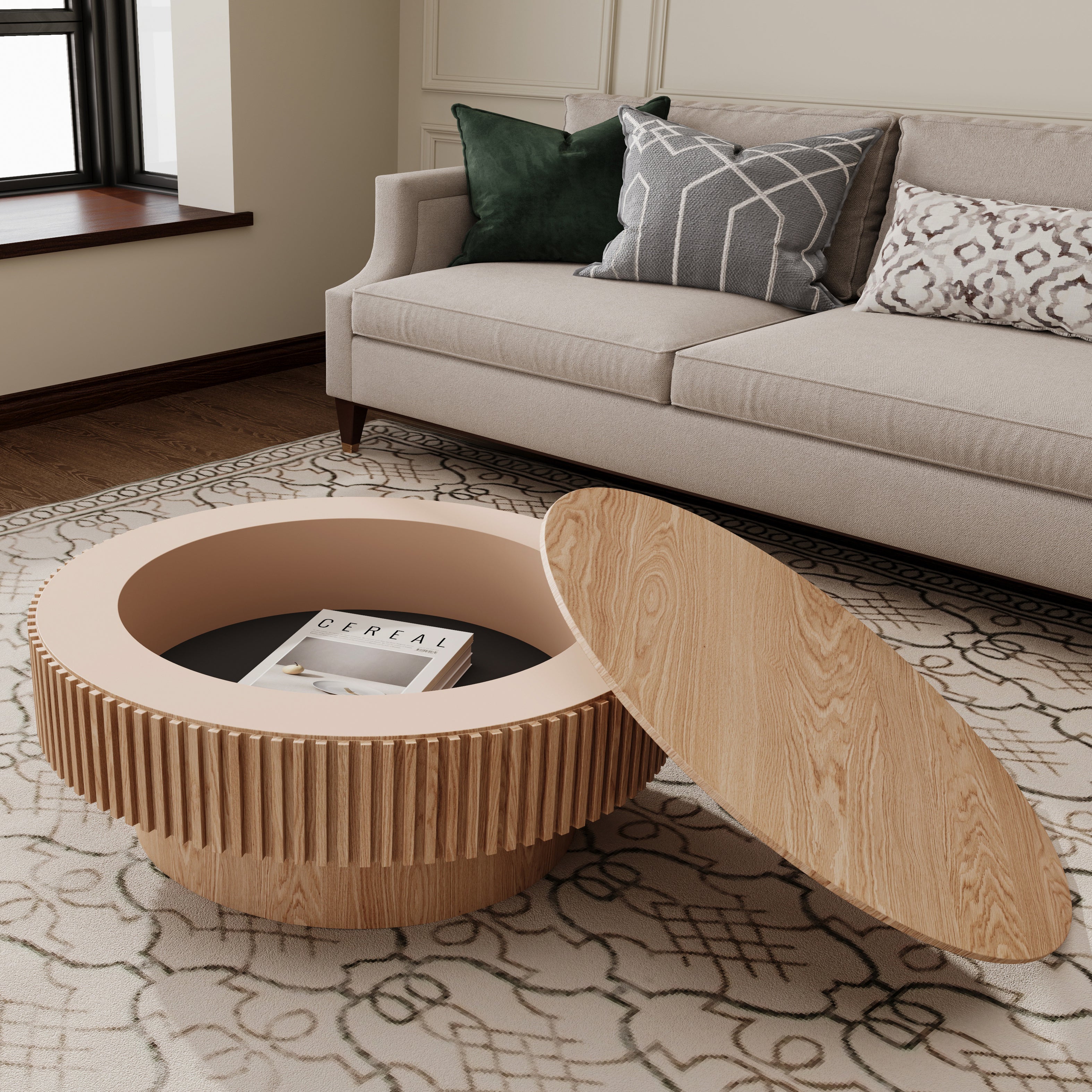 GDFStudio Sophia Modern Round Coffee Table with Storage
