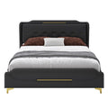 Christopher Knight Home Modern Faux Leather Platform Bed with Gold Metal Accents & Sturdy Wood-Metal Frame