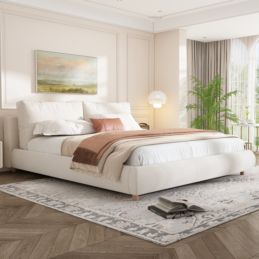 Christopher Knight Home Modern Boucle Upholstered Platform Bed with Pillow Headboard