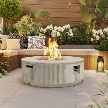 GDFStudio Ella 38.19'' MGO Propane Outdoor Fire Pit with Vertical Stripe Design, Beige