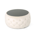 Christopher Knight Home Velvet Round Tufted Ottoman with Tempered Glass Top ¨C Modern Glam Accent