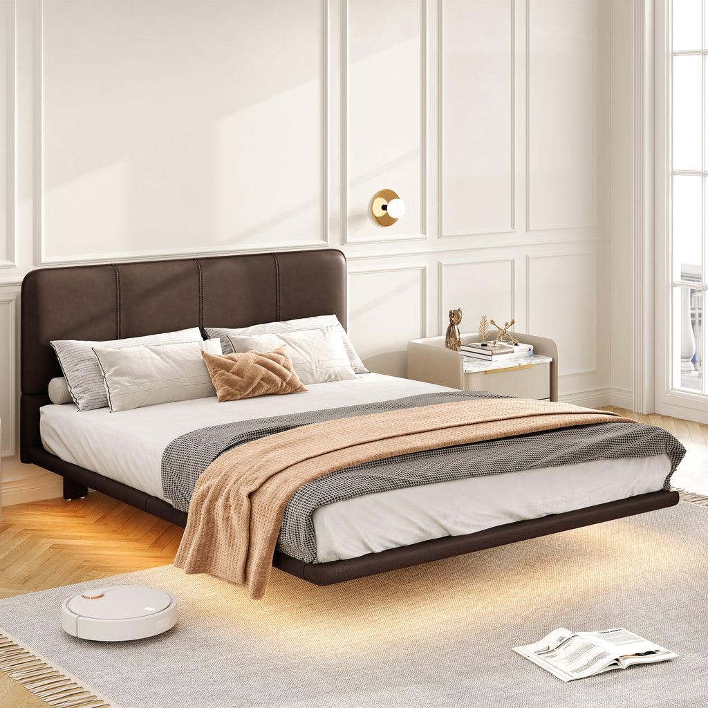 Christopher Knight Home Modern Floating Platform Bed with PU Leather & LED Under-Bed Lighting