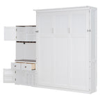 Queen Size Murphy Bed with Storage, Wine Rack & LED Lights – Space-Saving Wall Bed with Cabinets & Shelves for Modern Apartments