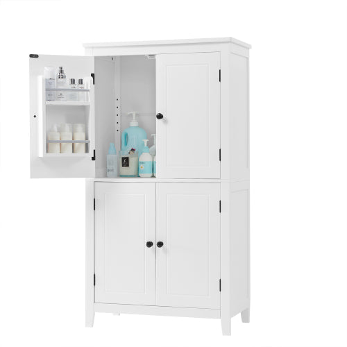 GDFStudio Nelly Space-Saving Bathroom Floor Storage Cabinet with Adjustable Shelves and Doors, White