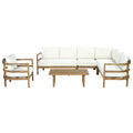 Christopher Knight Home Harmonia Farmhouse Outdoor Acacia Wood 6-Seater Sectional Sofa Set with Water-Resistant Cushions, Beige/Light Brown