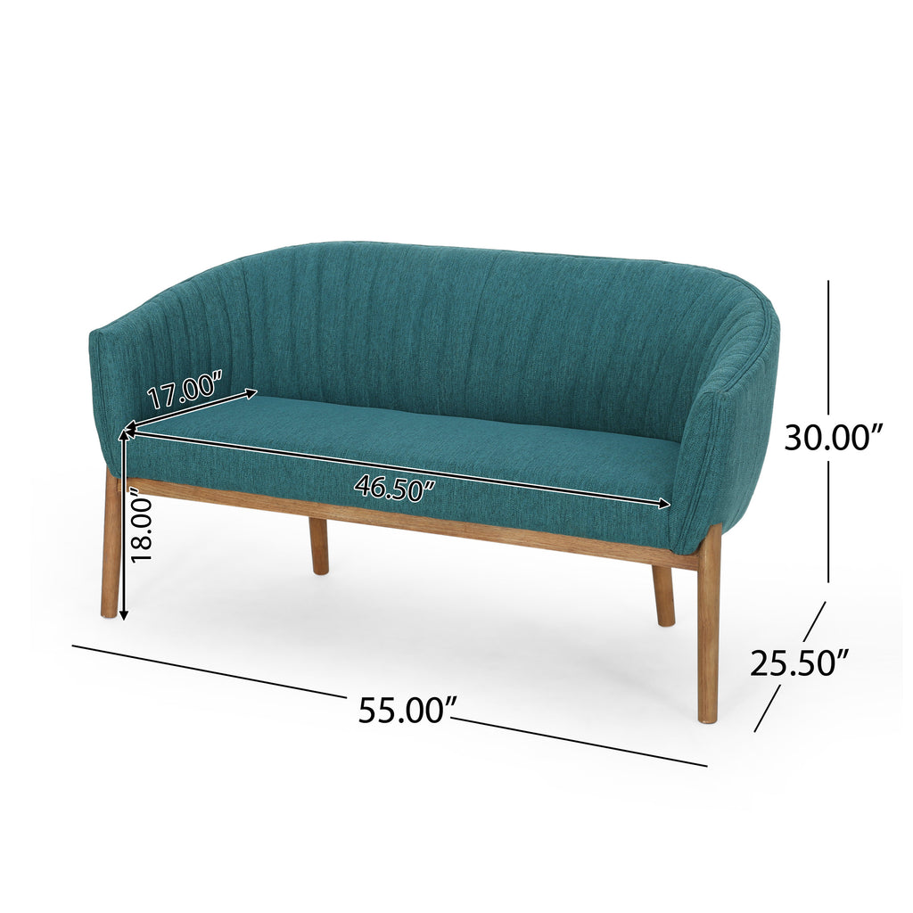Mid-Century Modern Loveseat with Channel-Stitched Backrest & Rubberwood Legs ¨C Upholstered Small Sofa