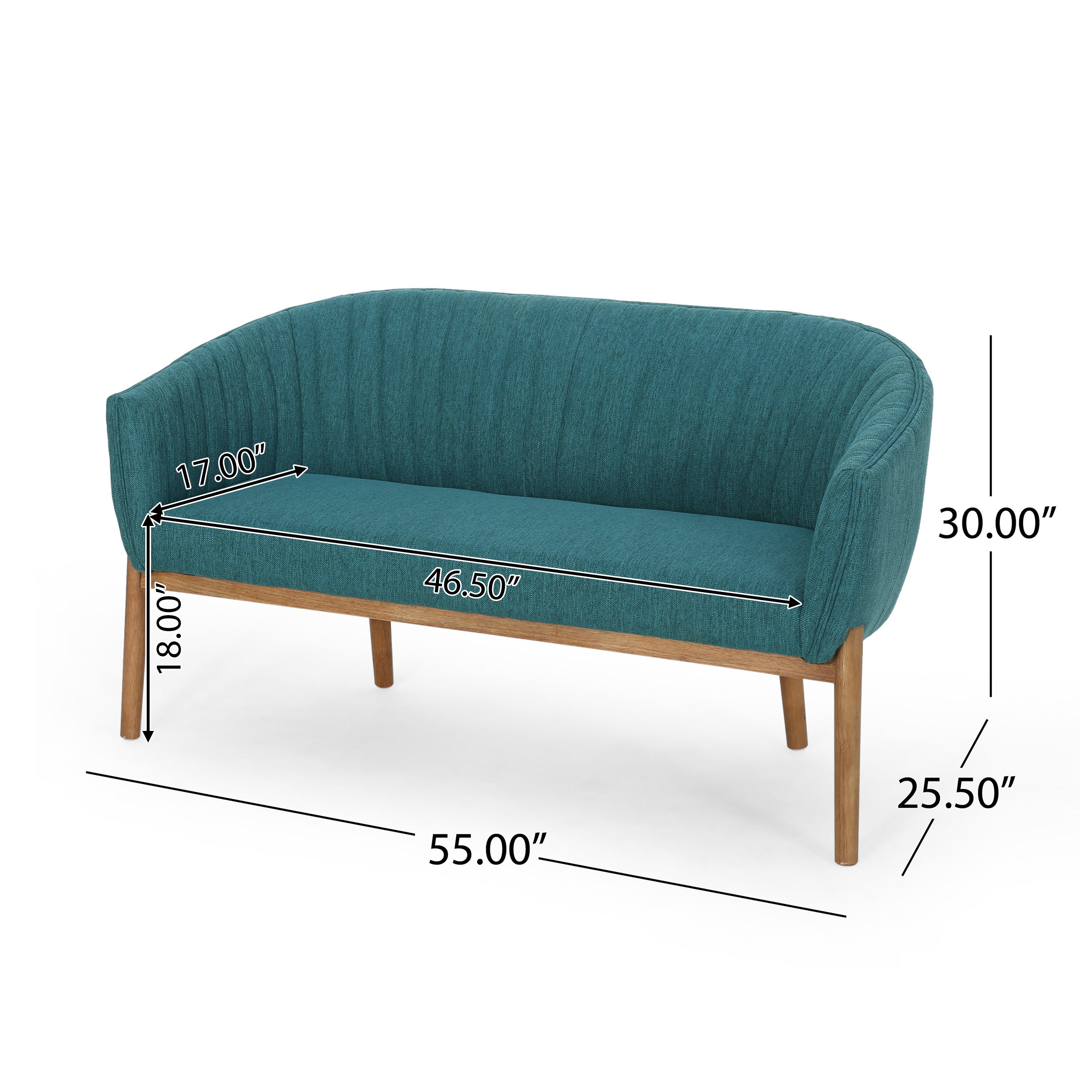 Mid-Century Modern Loveseat with Channel-Stitched Backrest & Rubberwood Legs ¨C Upholstered Small Sofa