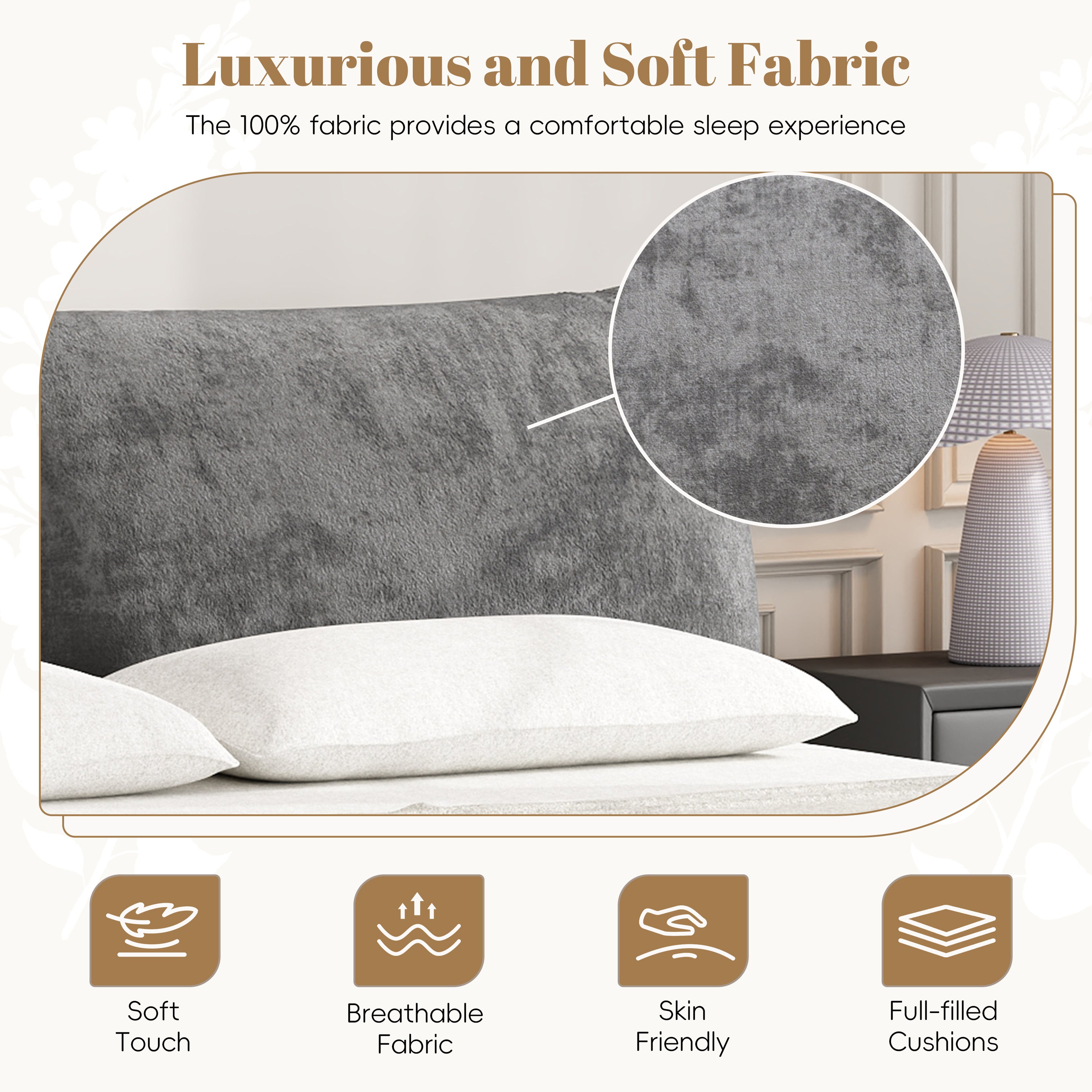 Christopher Knight Home Modern Fabric Upholstered Bed with Adjustable Cushion Headboard & Wood Slat Support