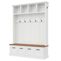 GDFStudio Weston Modern Farmhouse Wood Hall Tree with Storage Bench, Open Shelves and Coat Hook, White