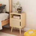 GDFStudio Melissa 22.83'' H Wood Nightstand with Open Shelf and Rattan Door, Light Brown