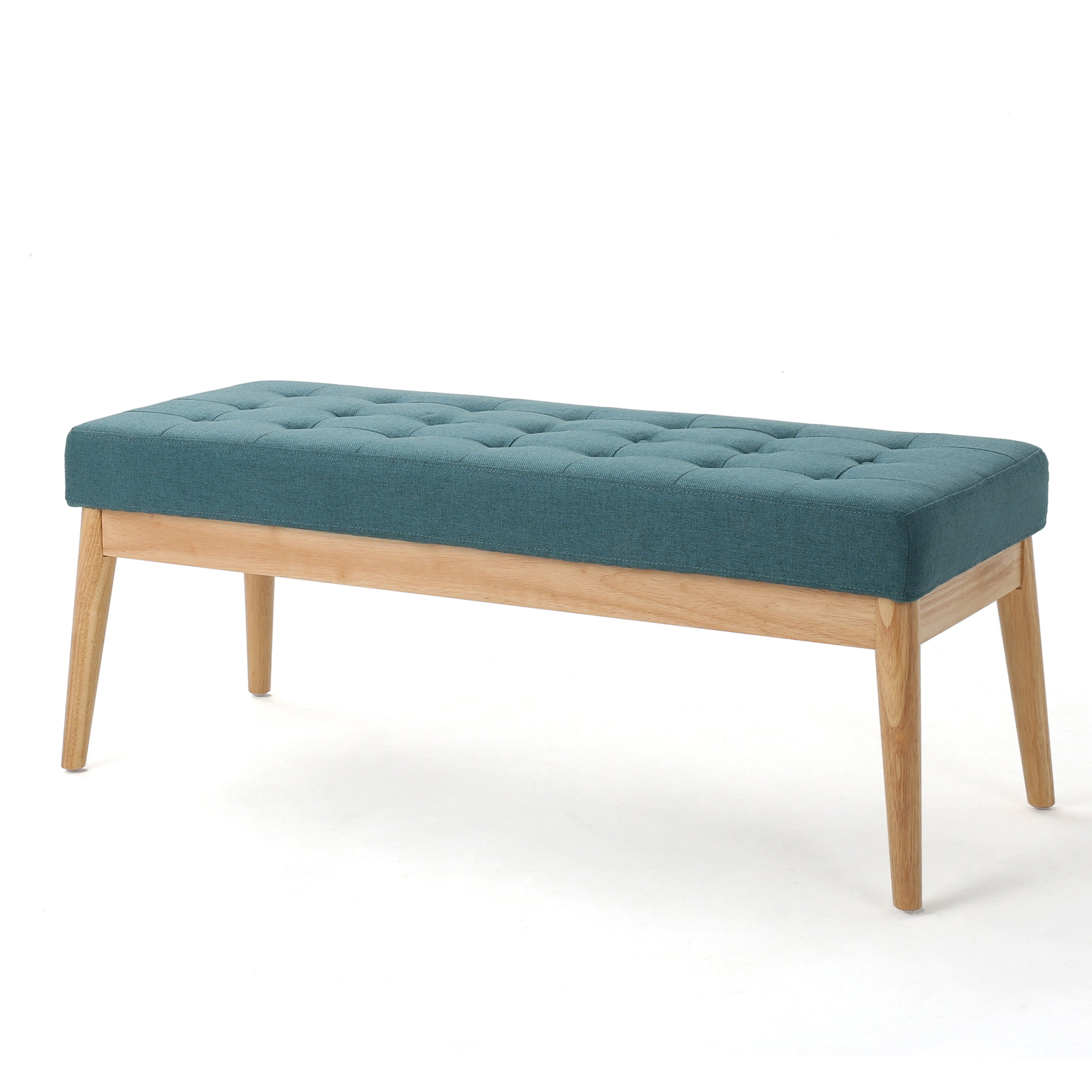 Christopher Knight Home Mid-Century Modern Tufted Upholstered Bench with Birch Wood Legs