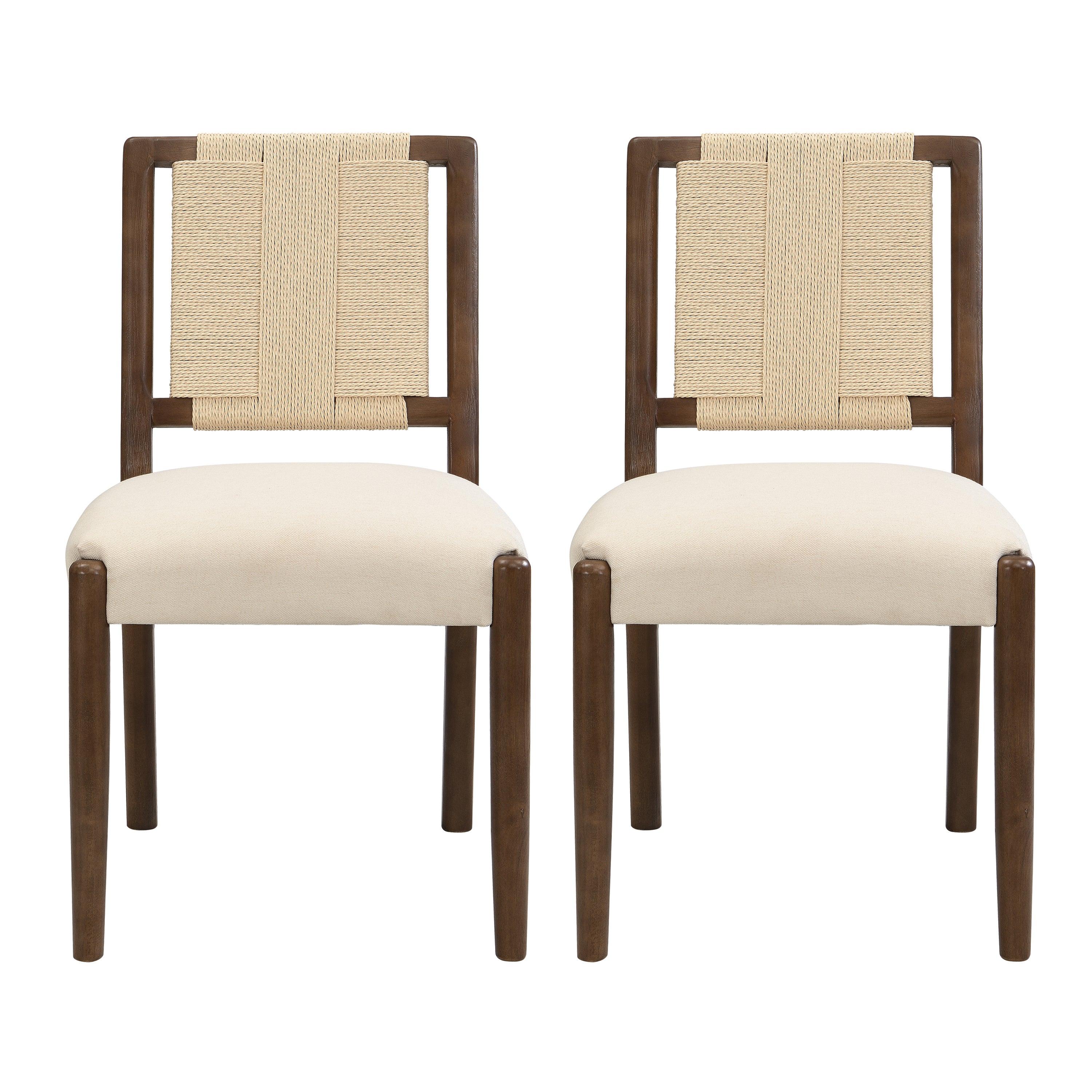 Christopher Knight Home Benitez Rubberwood Upholstered Woven Rope Backrest Dining Chair (Set of 2), Beige/Walnut