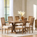 Christopher Knight Home Pampas French Country Fabric Upholstered Wood and Cane 7 Piece Expandable Dining Set, Beige/Natural Brown