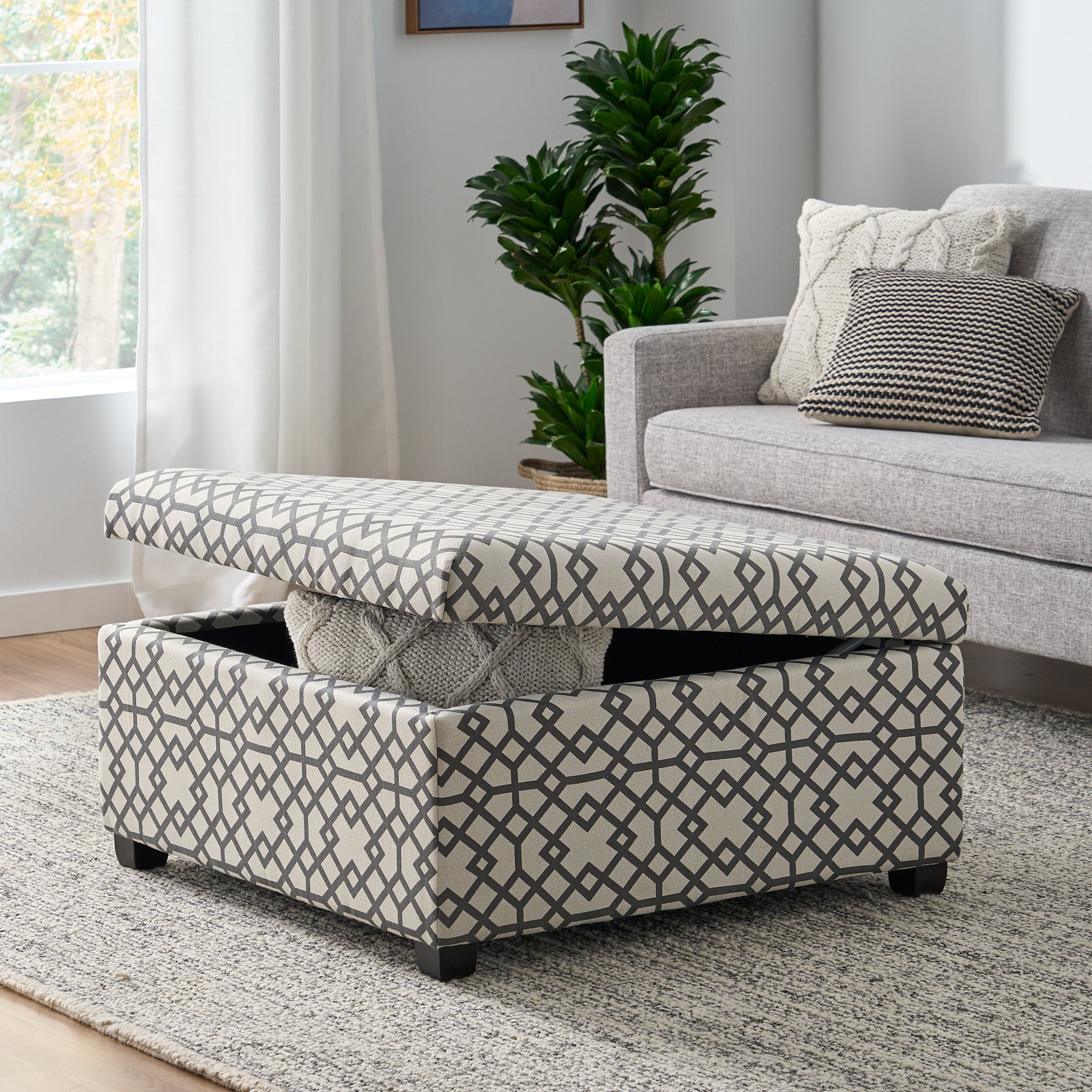 Christopher Knight Home Storage Ottoman with Patterned Upholstery & Hidden Storage Bench