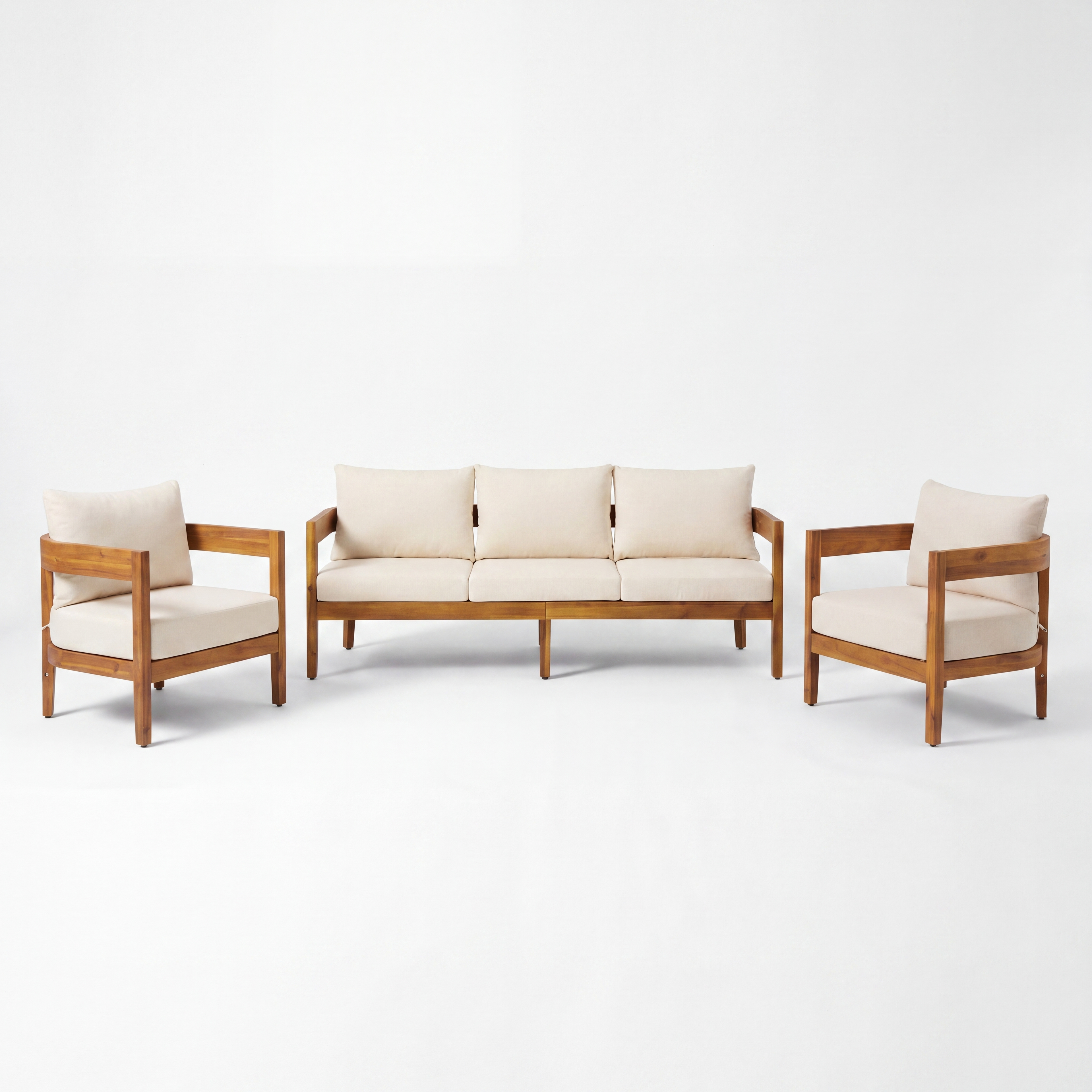 Christopher Knight Home Maxine 3 Piece Outdoor Acacia Wood Slatted Seating Set (Table Not Included), Teak/Beige